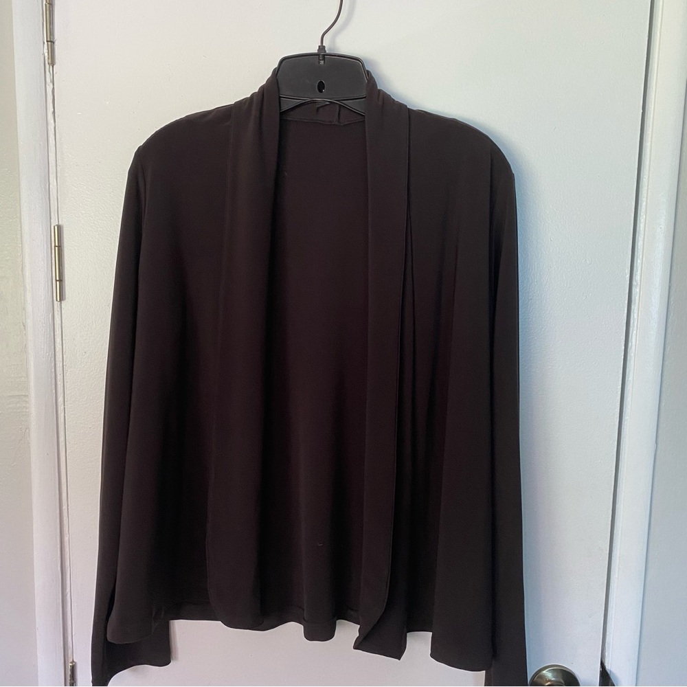 Sympli Black Jersey Cowl Neck Open Front Cardigan Ladies Size 14 Long Sleeve